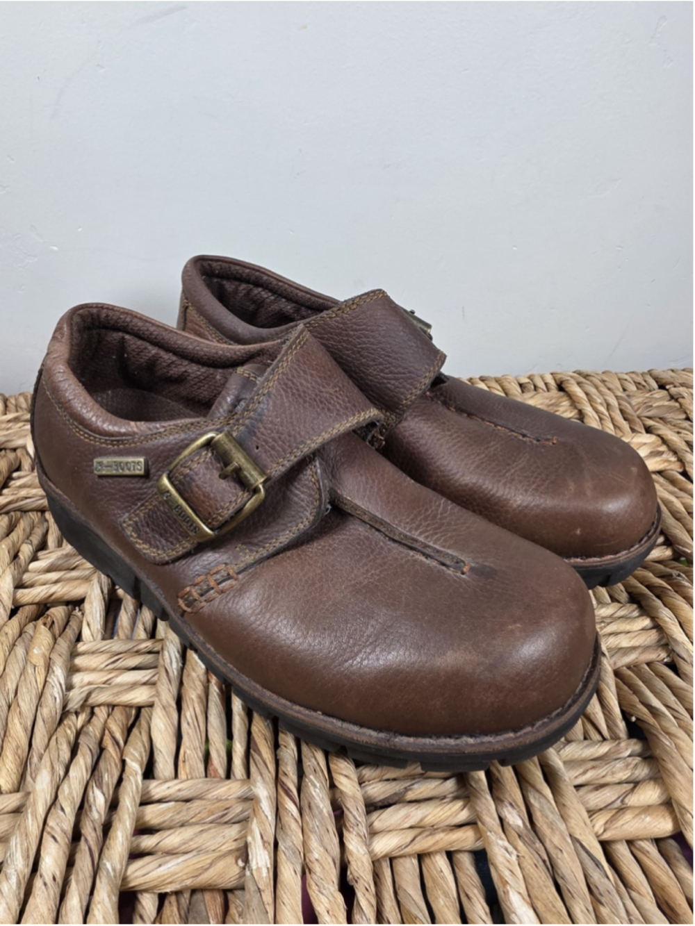 Buffalino Leather Mary Jane Clog Shoes Brown Buckle Comfort Women's US 9.5 Work